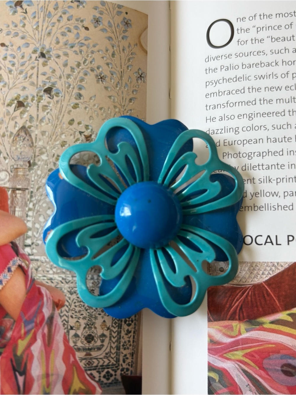 Vintage-Inspired Blue Flower Brooch - Teal Accents